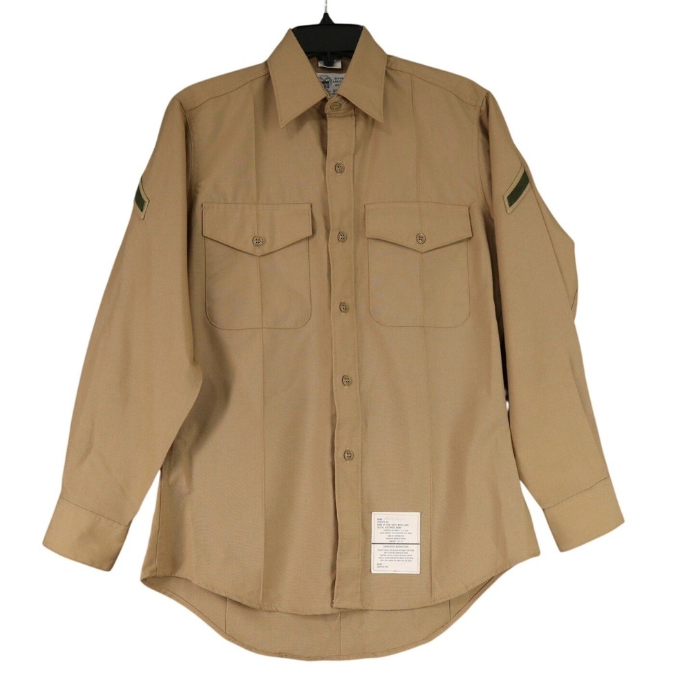 US Military Defense Logistics Agency Wool Blend Khaki Uniform Shirt Mens 15x33